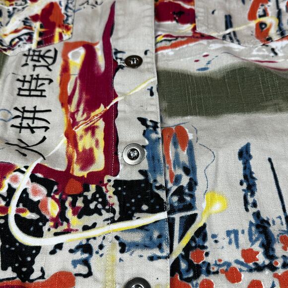 Units Woman Jacket 2X Abstract Print Button Front Long Sleeve Boxy Cotton Coat - Picture 4 of 15